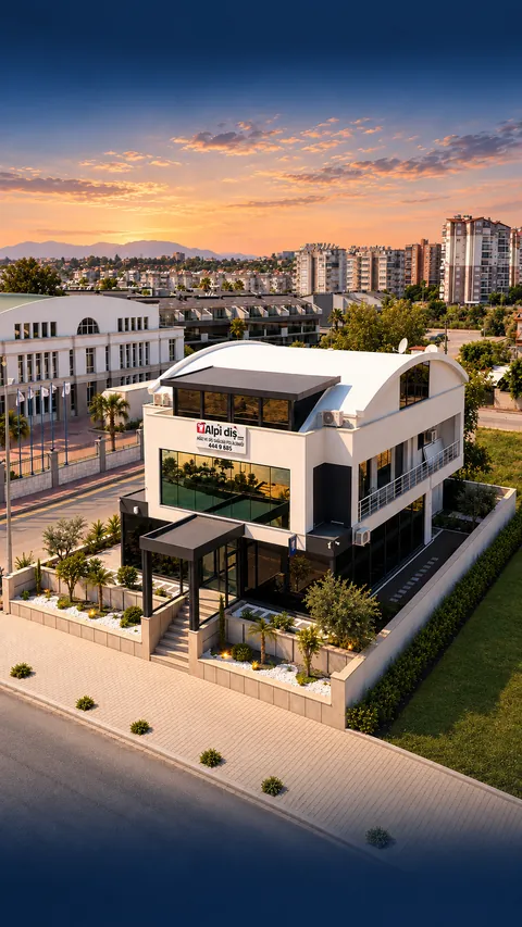 Alpi Diş Antalya şubesinin binası, havadan görünüm